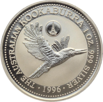 Preview: Australien 1 Dollar 1996 Kookaburra - 1 Unze Feinsilber - Privymark "France"